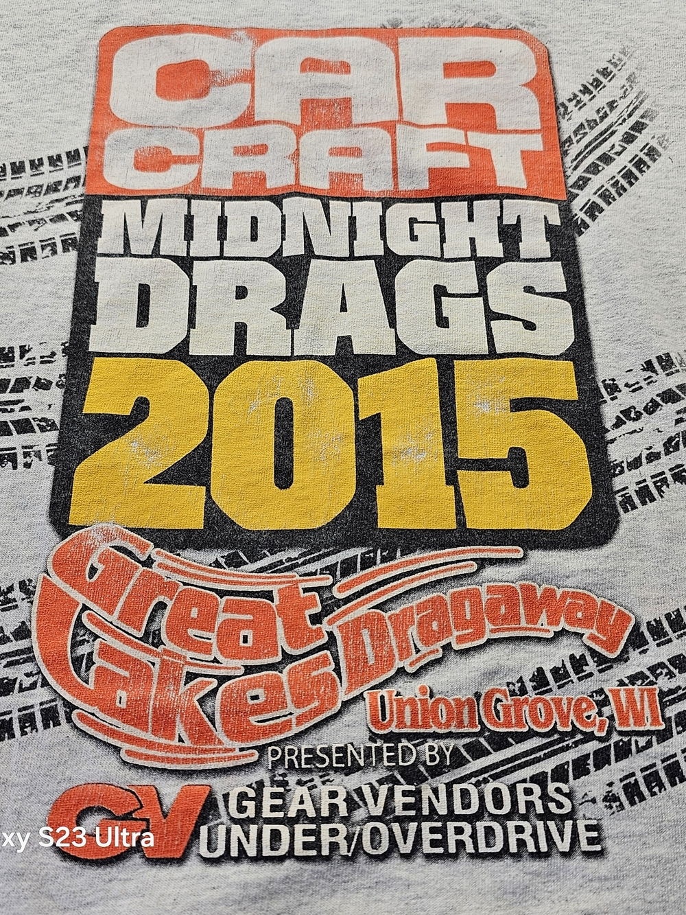 Gildan Gray Kids Tee with Yellow & Orange Car Craft 2015 Graphic